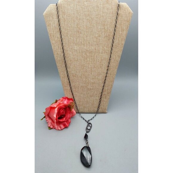 Black Gunmetal Faceted Bead Pendant Convertible Chain Necklace Choker Goth 32" - Picture 7 of 12